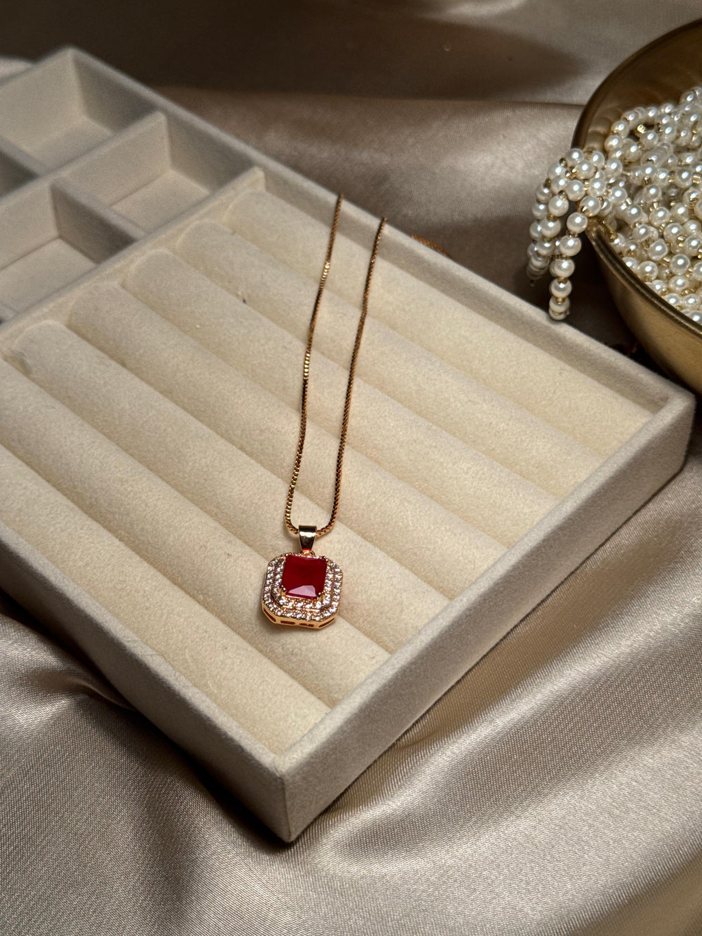 Cushion Pendant Necklace (Red)