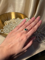 Rectangle Gem Stone Ring Gold - Dark Green