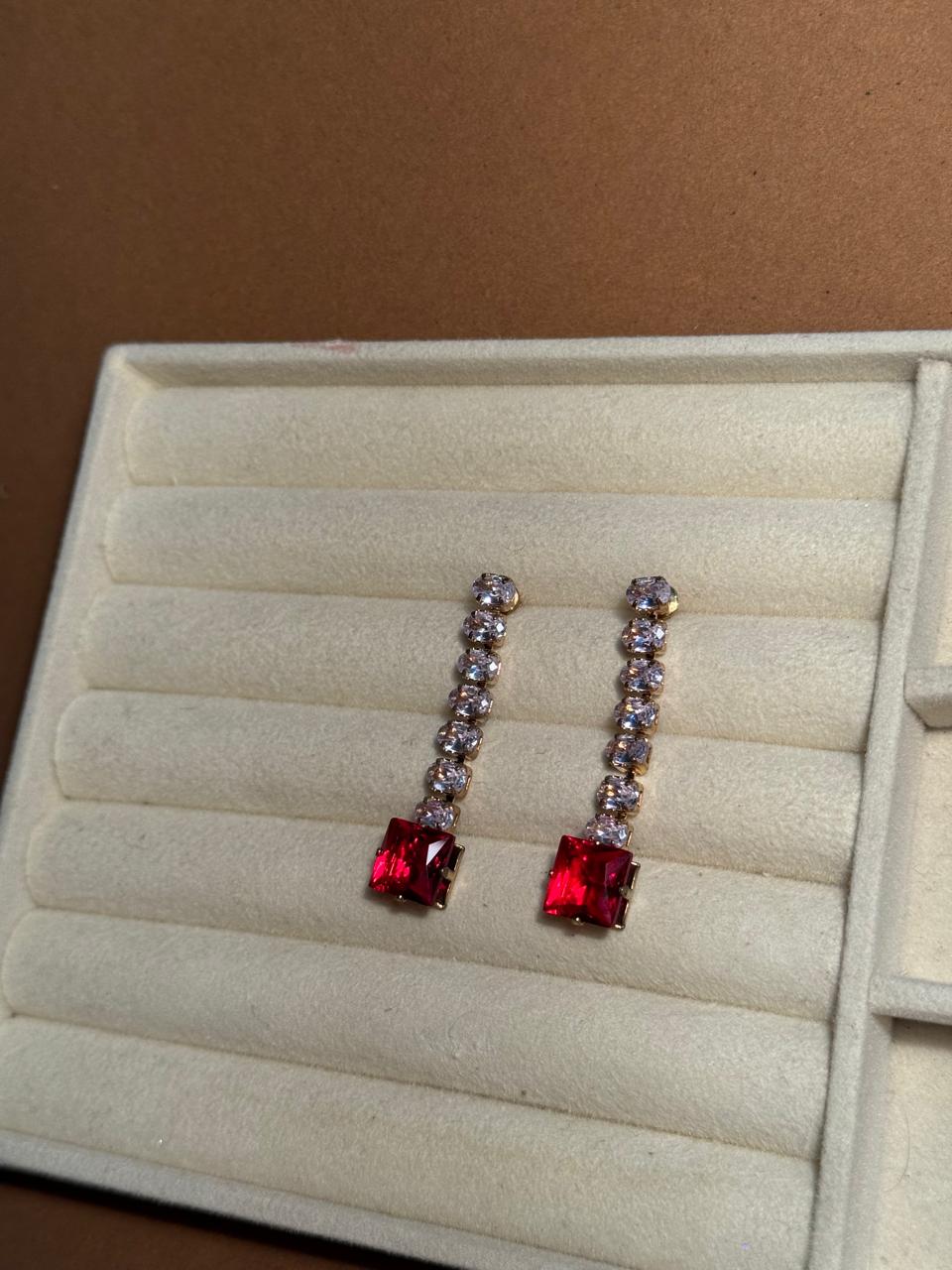 OS Crystal Drop Earrings - Red