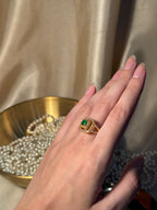 Square gem ring gold - green