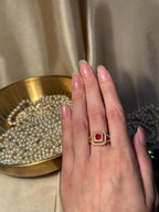 Square Gem Ring Gold - Red