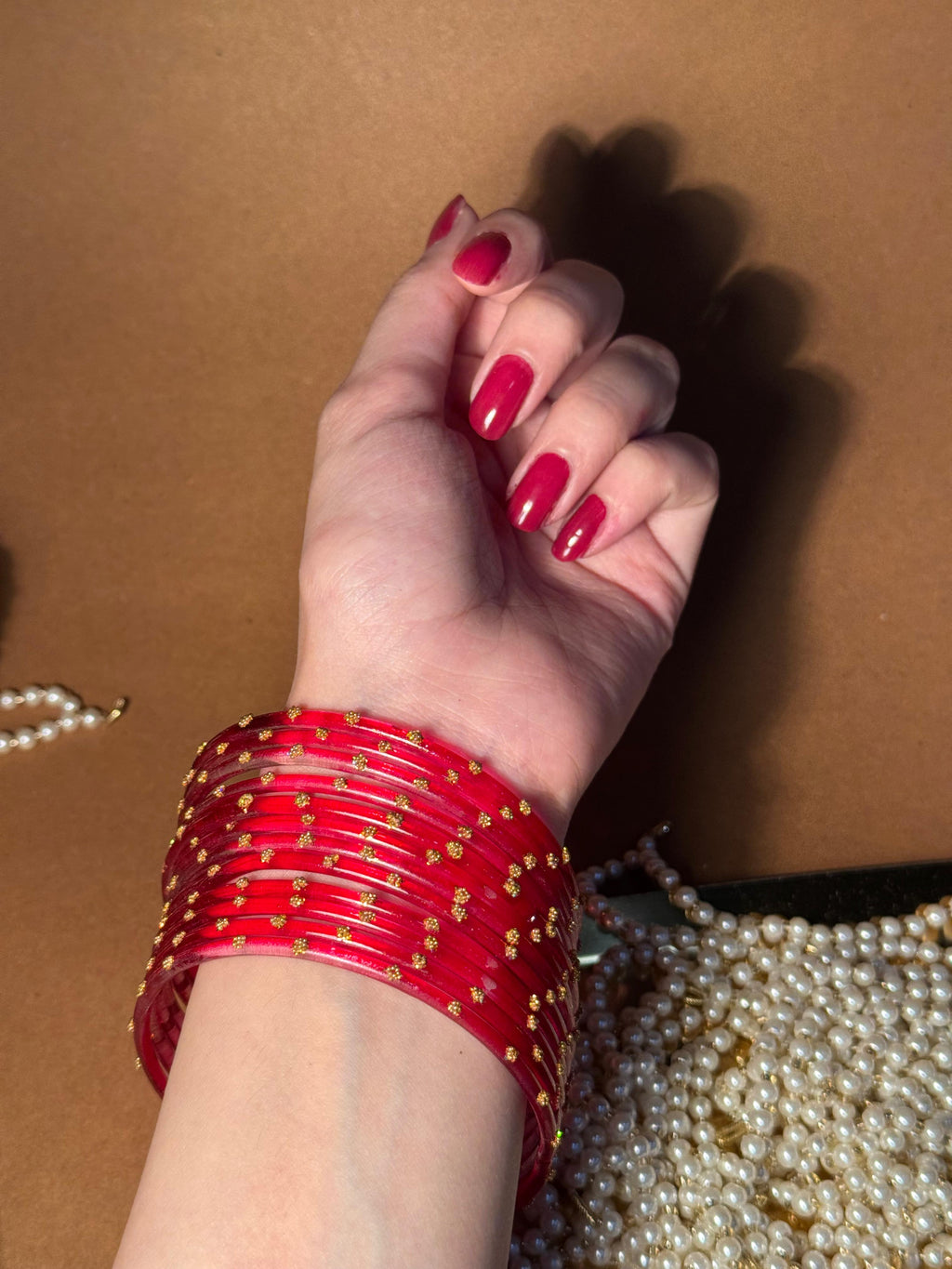 Dotted  Glitter Bangles - Deep Red