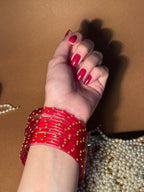 Dotted  Glitter Bangles - Deep Red