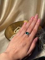 Square Gem Band Silver Ring - Dark Green