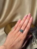 Square Gem Band Silver Ring - Dark Green