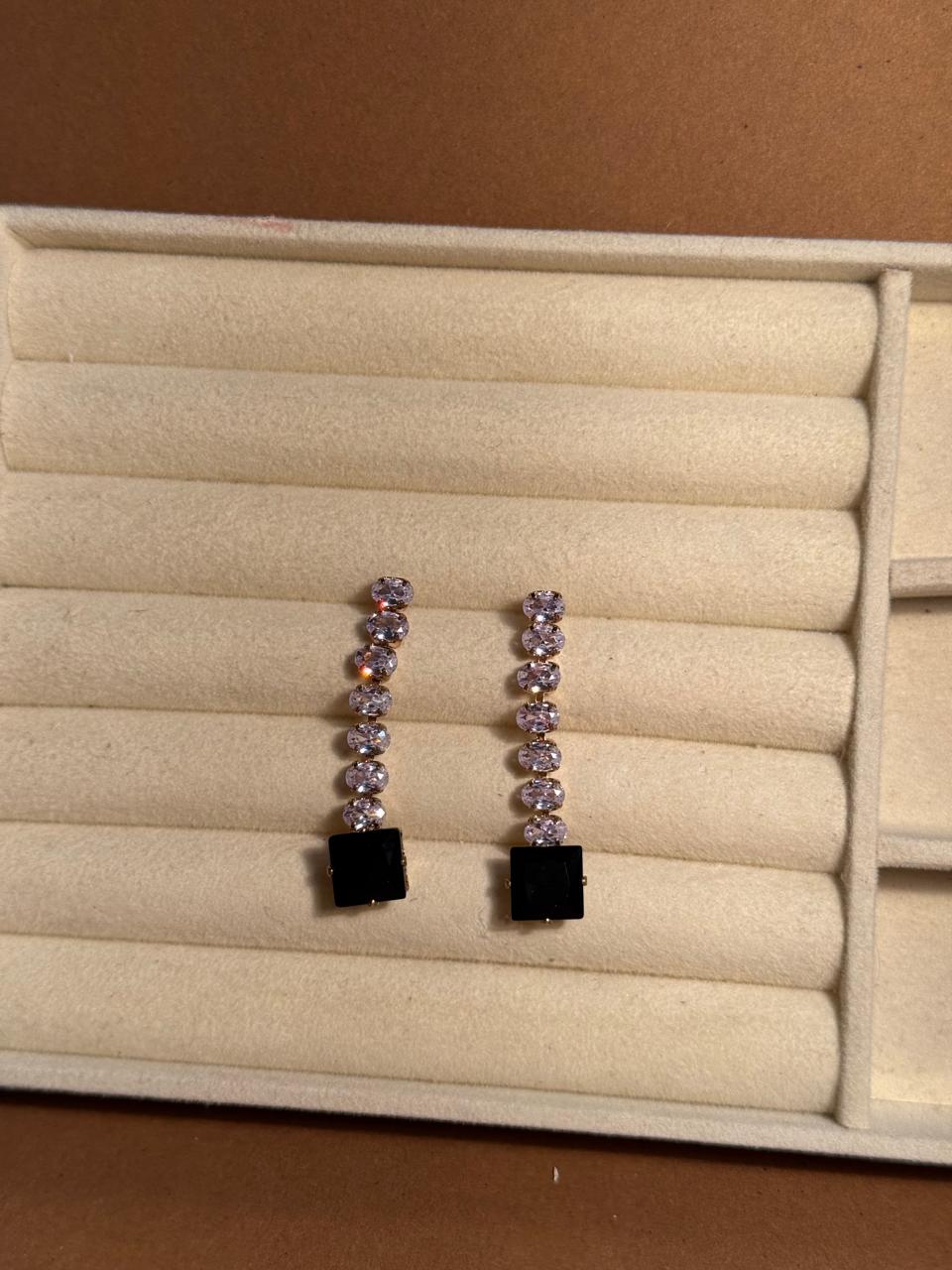 OS Crystal Drop Earrings - Black