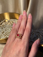 Square Gem Ring Gold - Red