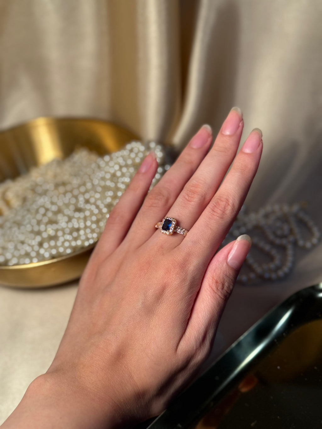 Rectangle Gem Stone Ring Gold - blue