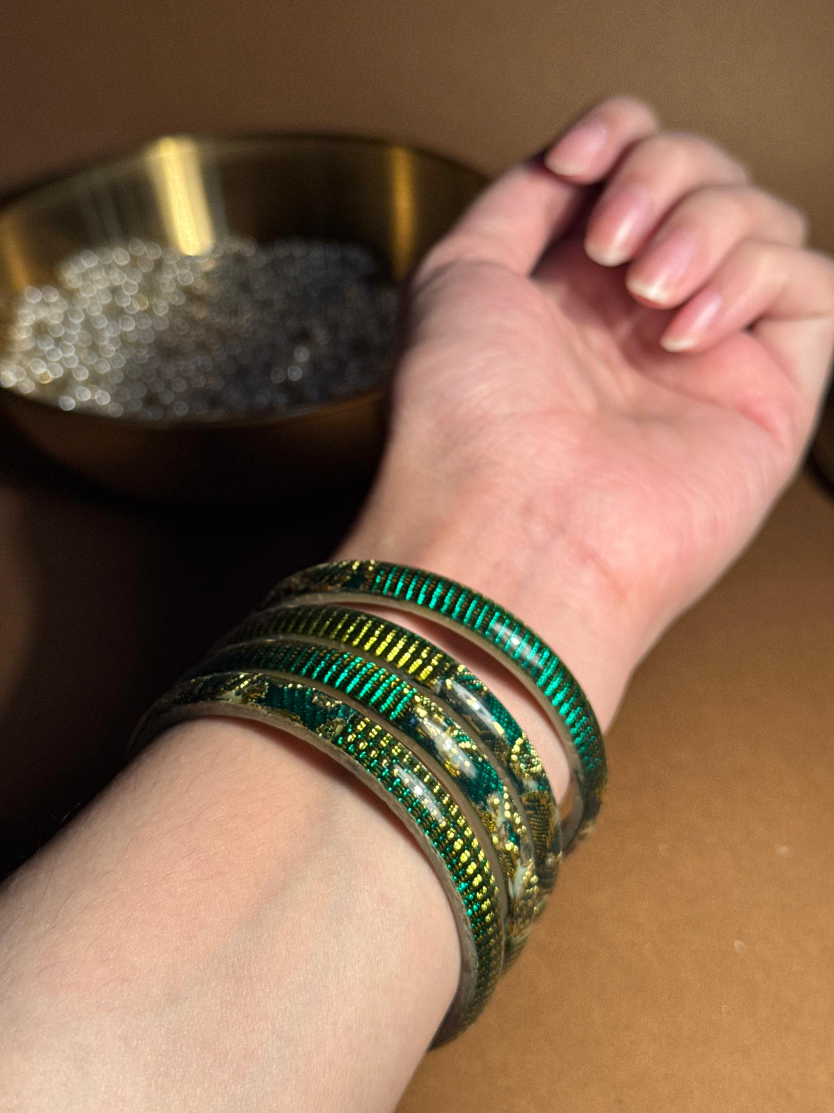 Prism gold bangle - Green (Pink)