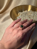 Square Bedazzled Ring Gold - Green
