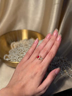 Rectangle Gem Stone Ring Gold - Red