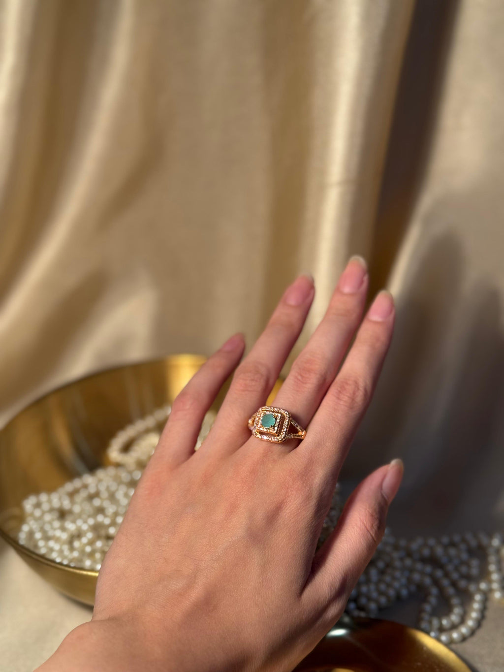 Square Gem Ring Gold - Mint Green
