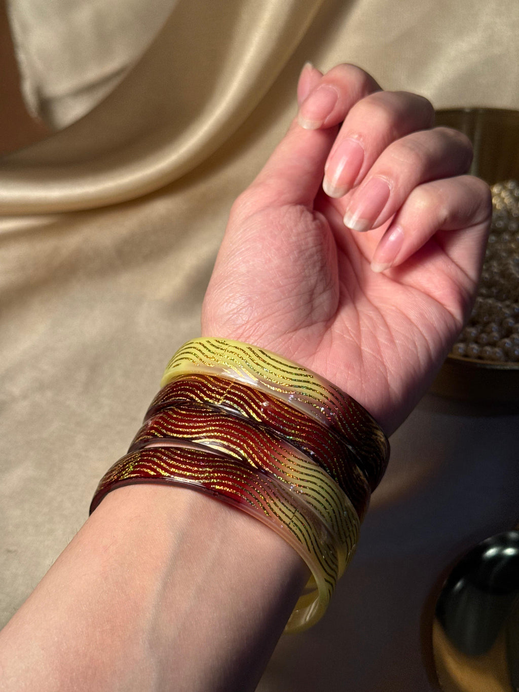 Swirl bangles - Yellow & Brown