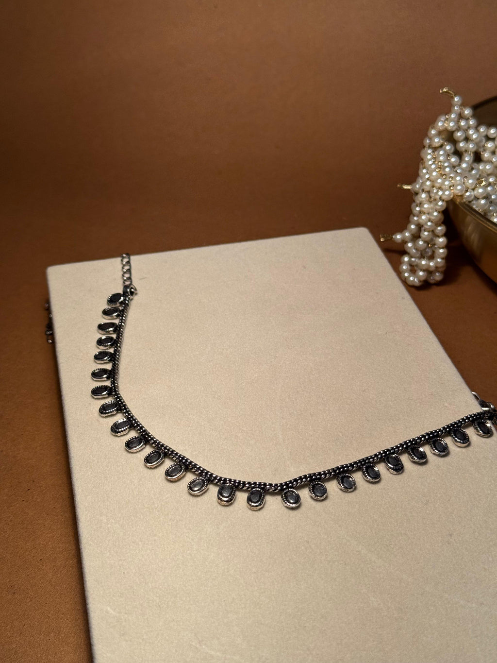 Oxidized Necklace Beaded - Silver