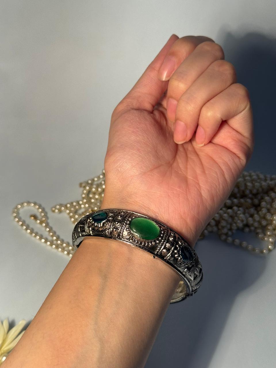 Silver Cuff (bracelet) - Green