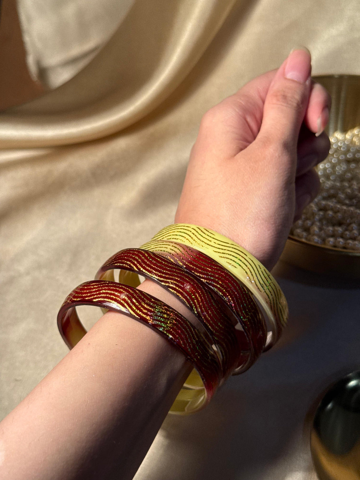 Swirl bangles - Yellow & Brown