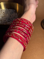 Beaded glass bangles with karra - Red