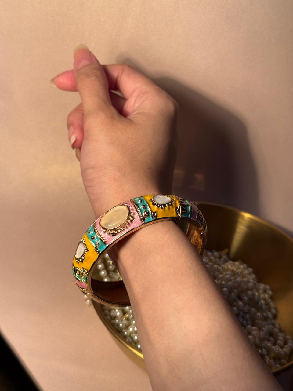 Rangeen Cuff (bracelet) - Yellow & Pink