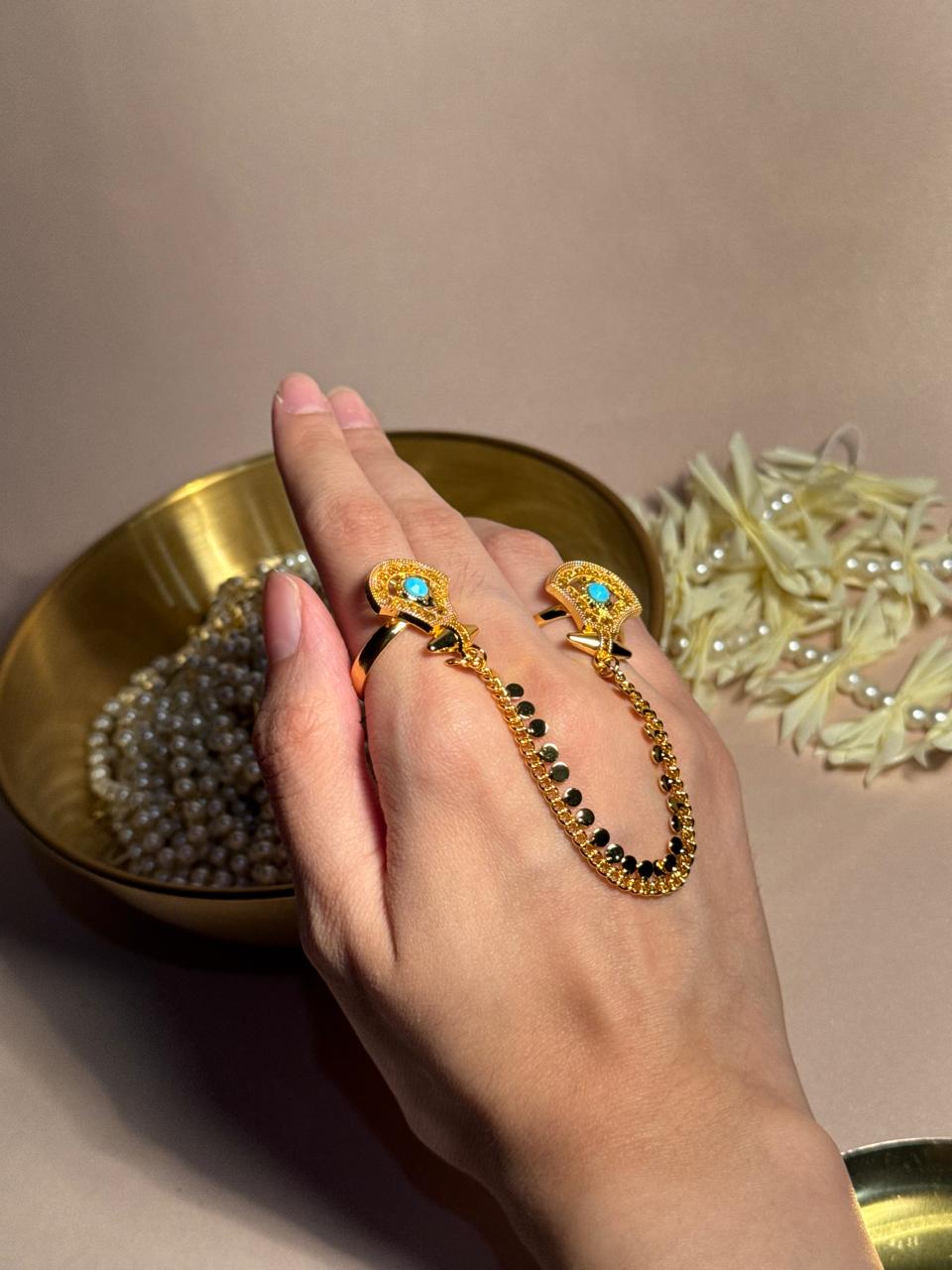 Rani Sona Double Ring - Turquoise