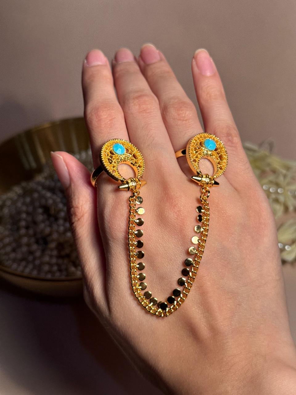Moon Sona Double Ring - Turquoise