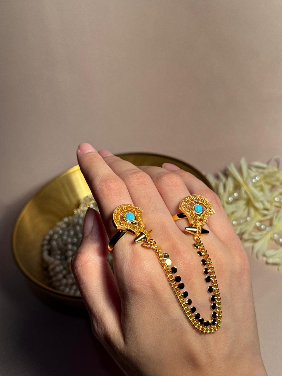 Rani Sona Double Ring - Turquoise