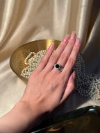 Square Gem Band Silver Ring - Black