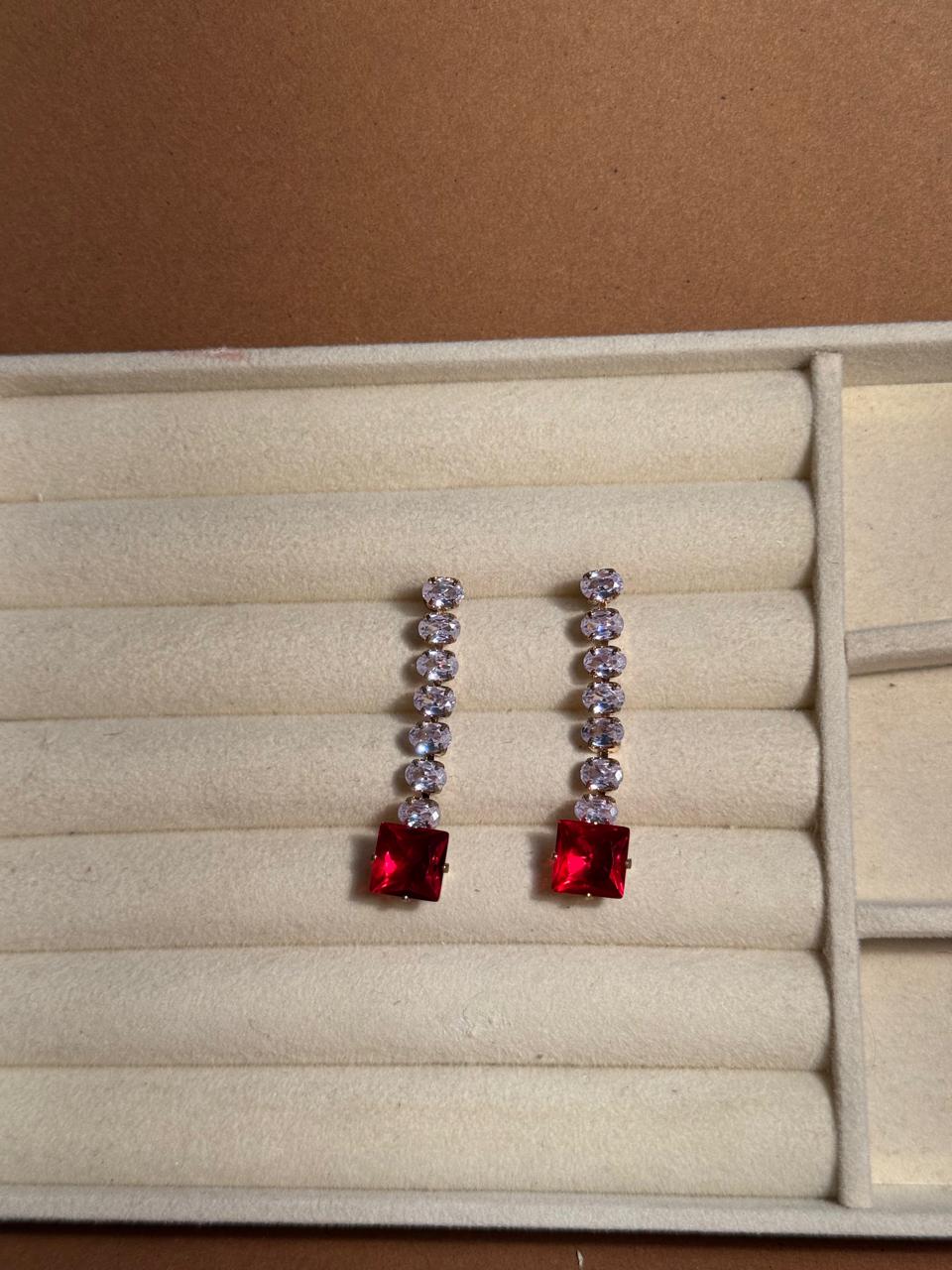 OS Crystal Drop Earrings - Red