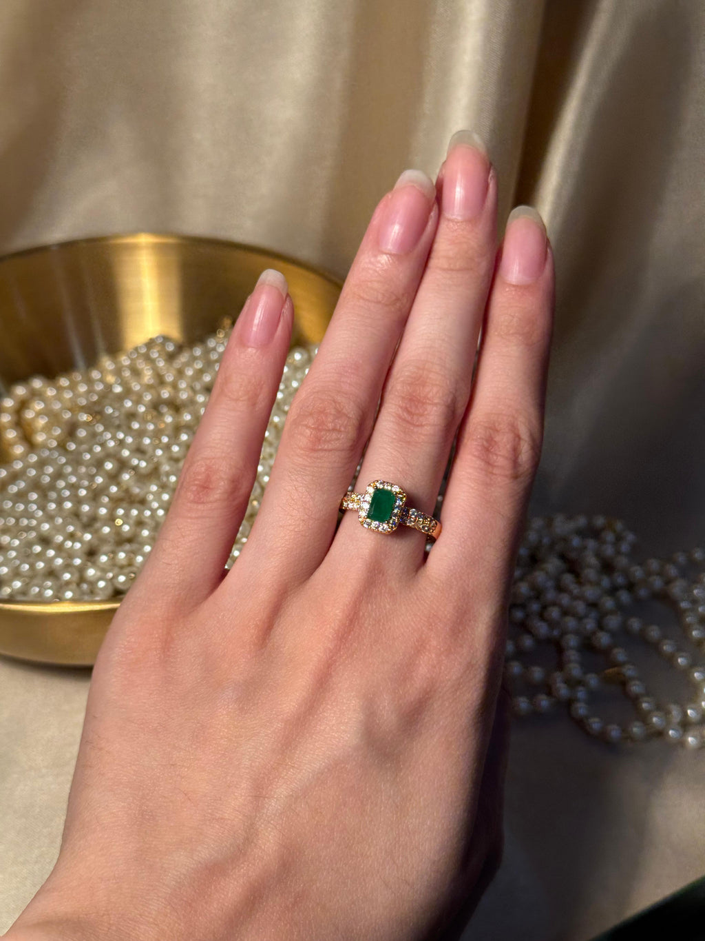 Rectangle Gem Stone Ring Gold - Green