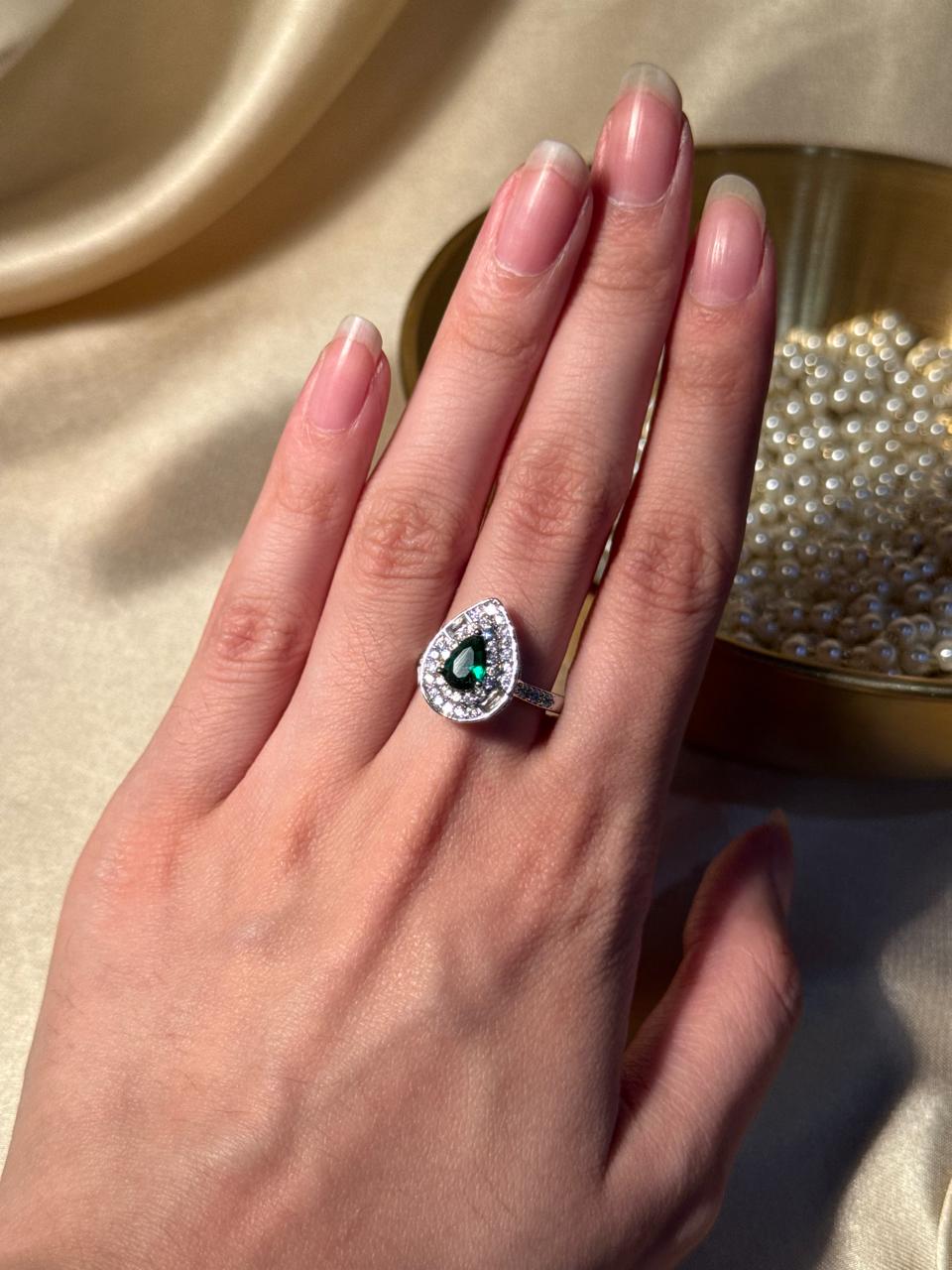 Droplet Ring silver - Dark Green
