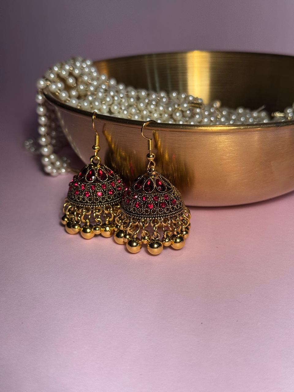 Meena karri antique Earrings - Maroon