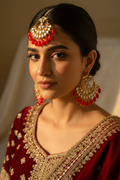 Kundan Shisha Bindi And Earrings Set - Red