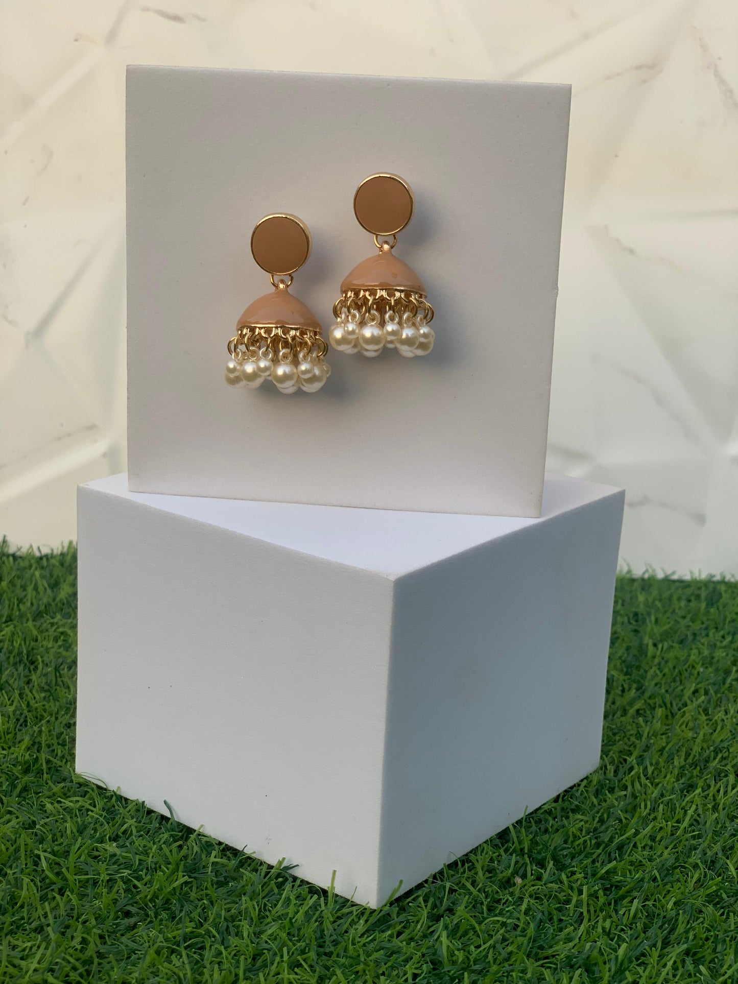 Crimson pearl jhumki - Beige
