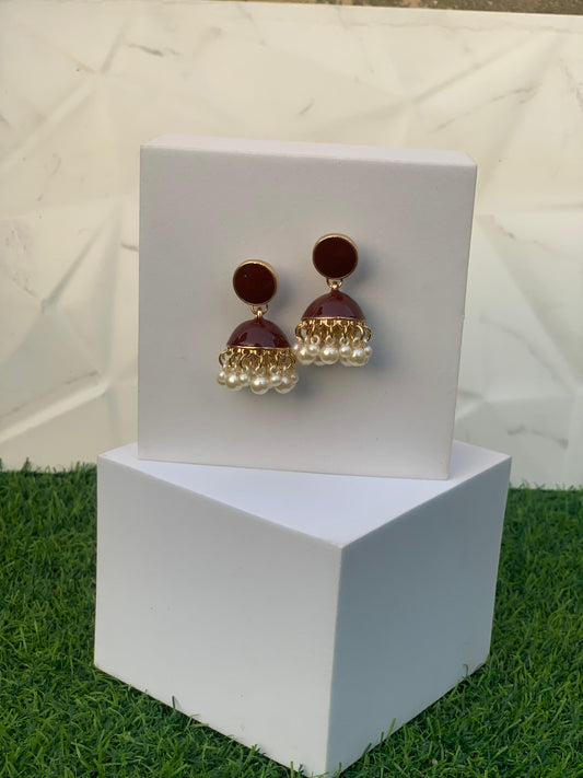 Crimson pearl jhumki - Marron