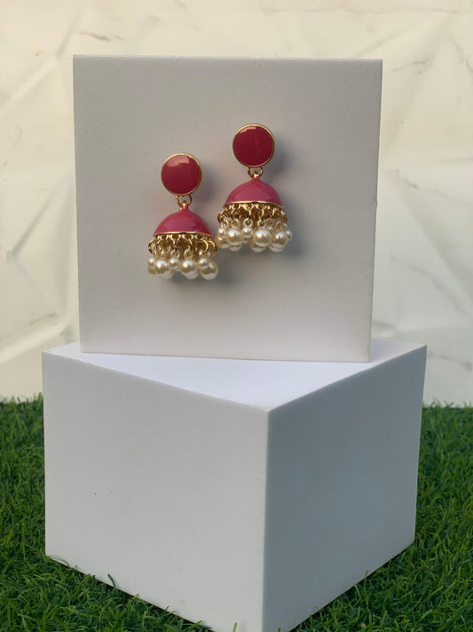 Crimson pearl jhumki - Pink