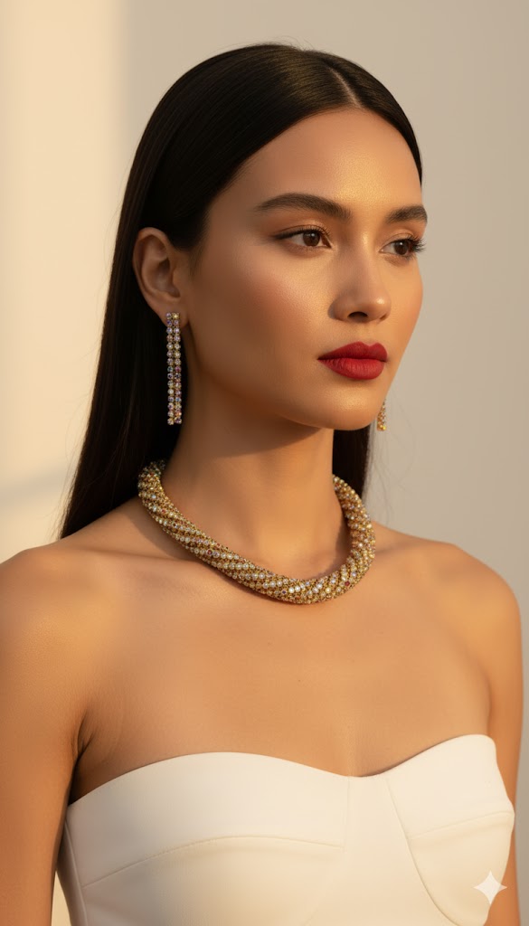 Glimmer neckpiece with earrings - Gold