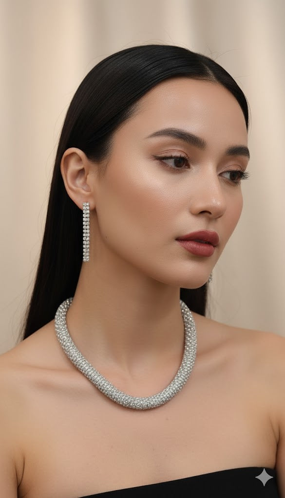 Glimmer neckpiece with earrings - Silver