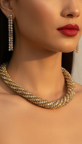 Glimmer neckpiece with earrings - Gold
