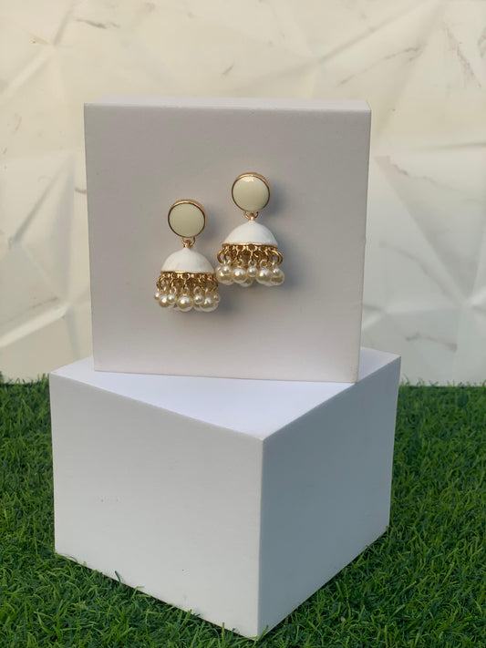 Crimson pearl jhumki - White