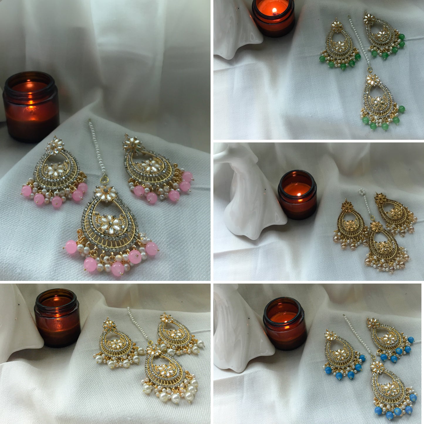 CD-20-2-89 Kundan Nigar Earrings and Bindi Set ( 5 Colors )