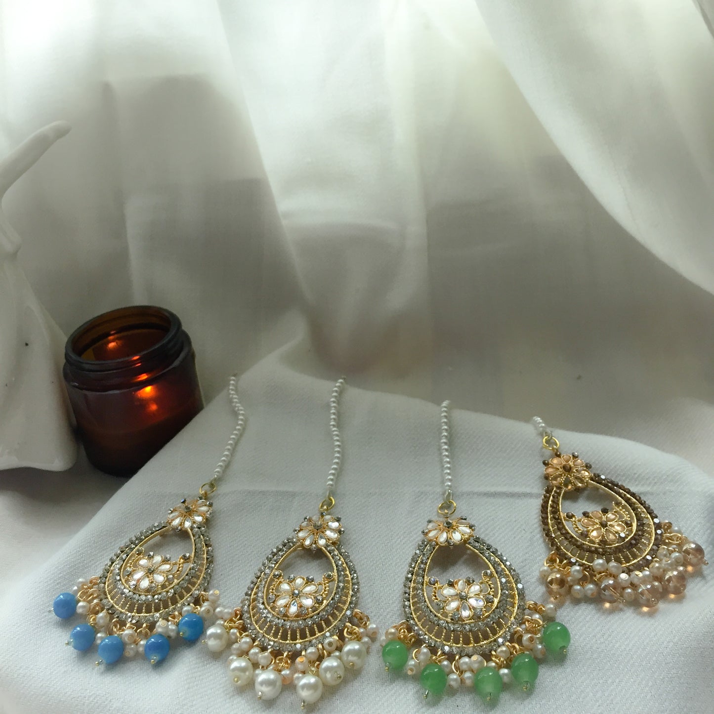 CD-20-2-89 Kundan Nigar Earrings and Bindi Set ( 5 Colors )