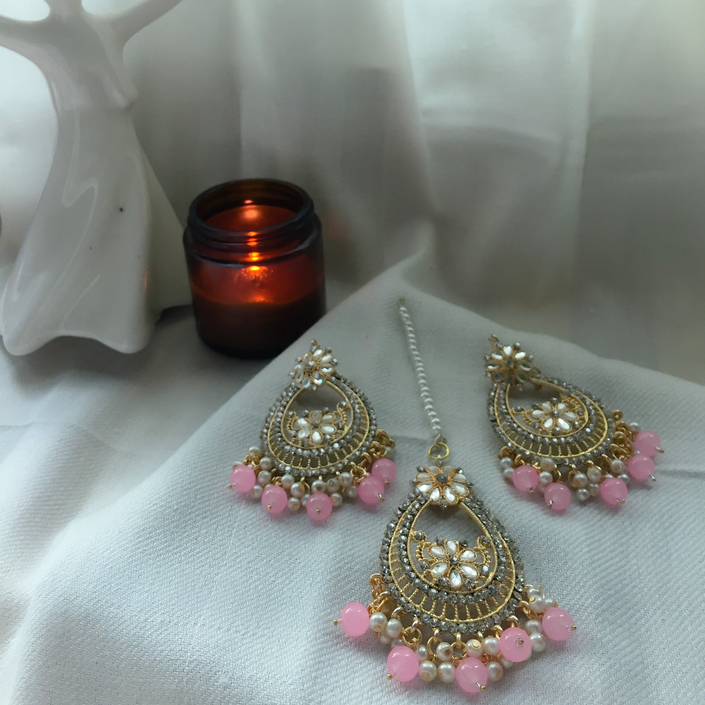 CD-20-2-89 Kundan Nigar Earrings and Bindi Set ( 5 Colors )