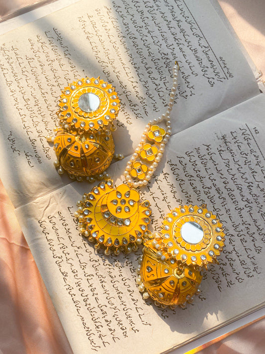CD-20-2-89 Meena Shahkar Bindi And Earrings Set - Yellow