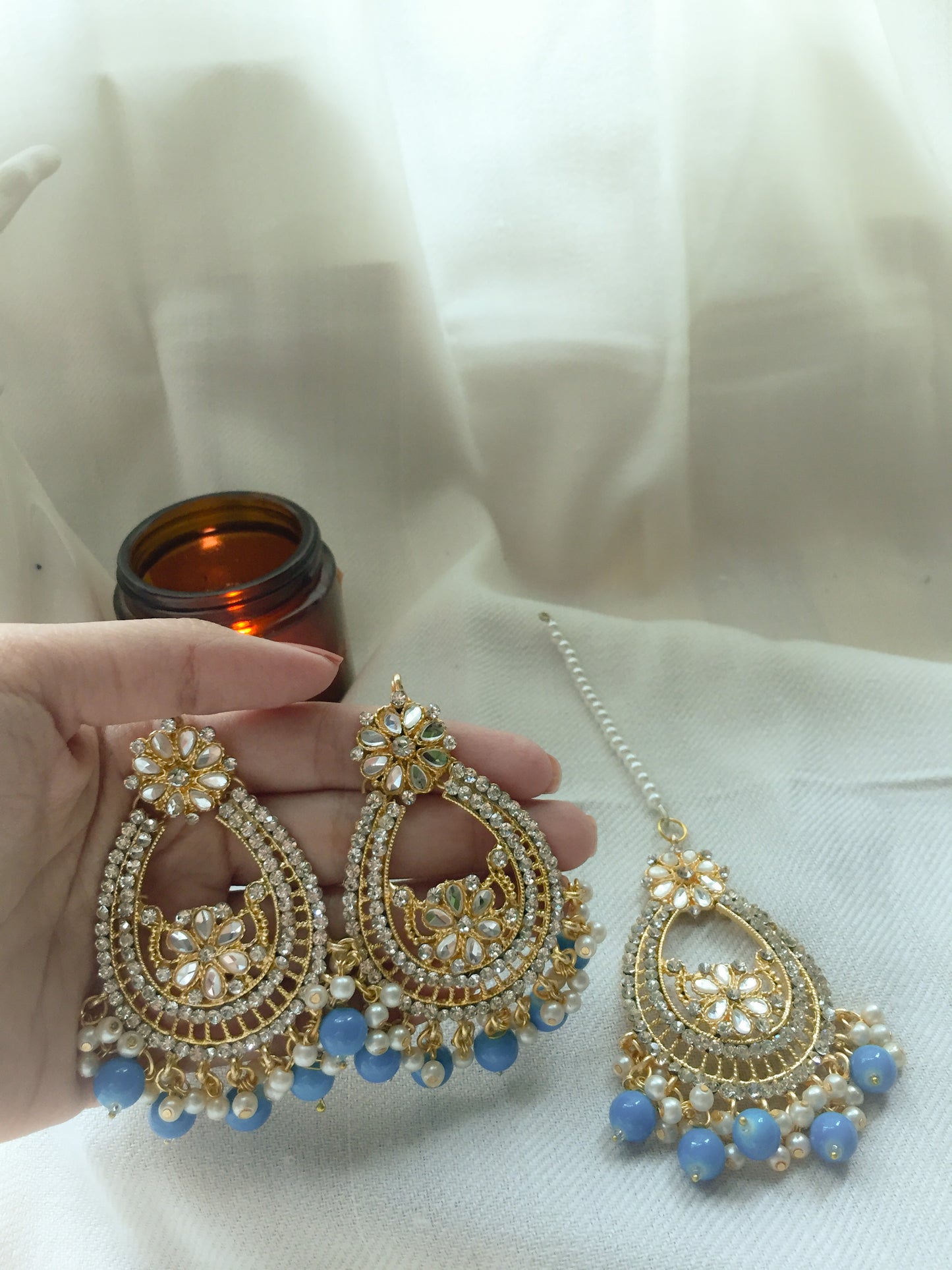 CD-20-2-89 Kundan Nigar Earrings and Bindi Set ( 5 Colors )