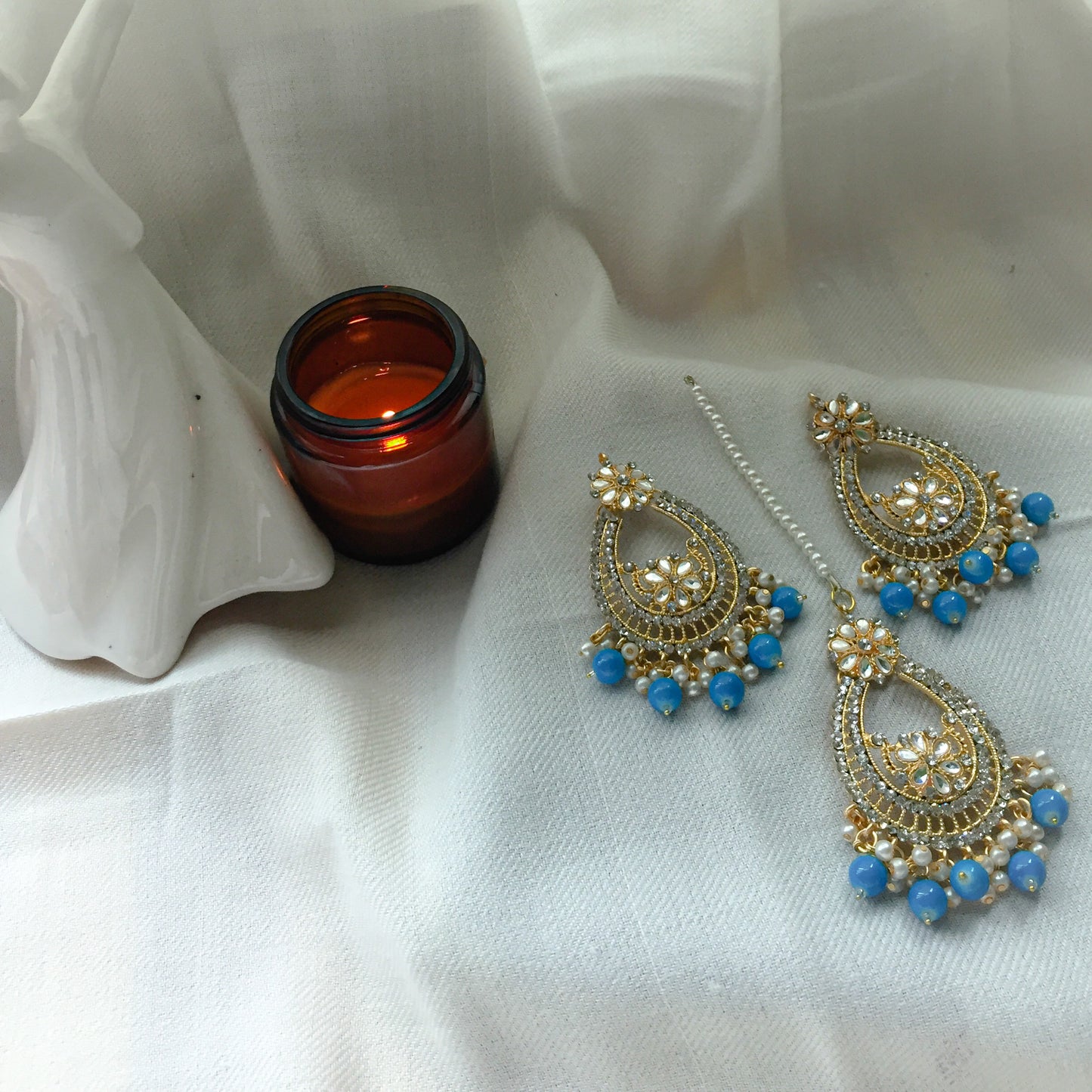 CD-20-2-89 Kundan Nigar Earrings and Bindi Set ( 5 Colors )