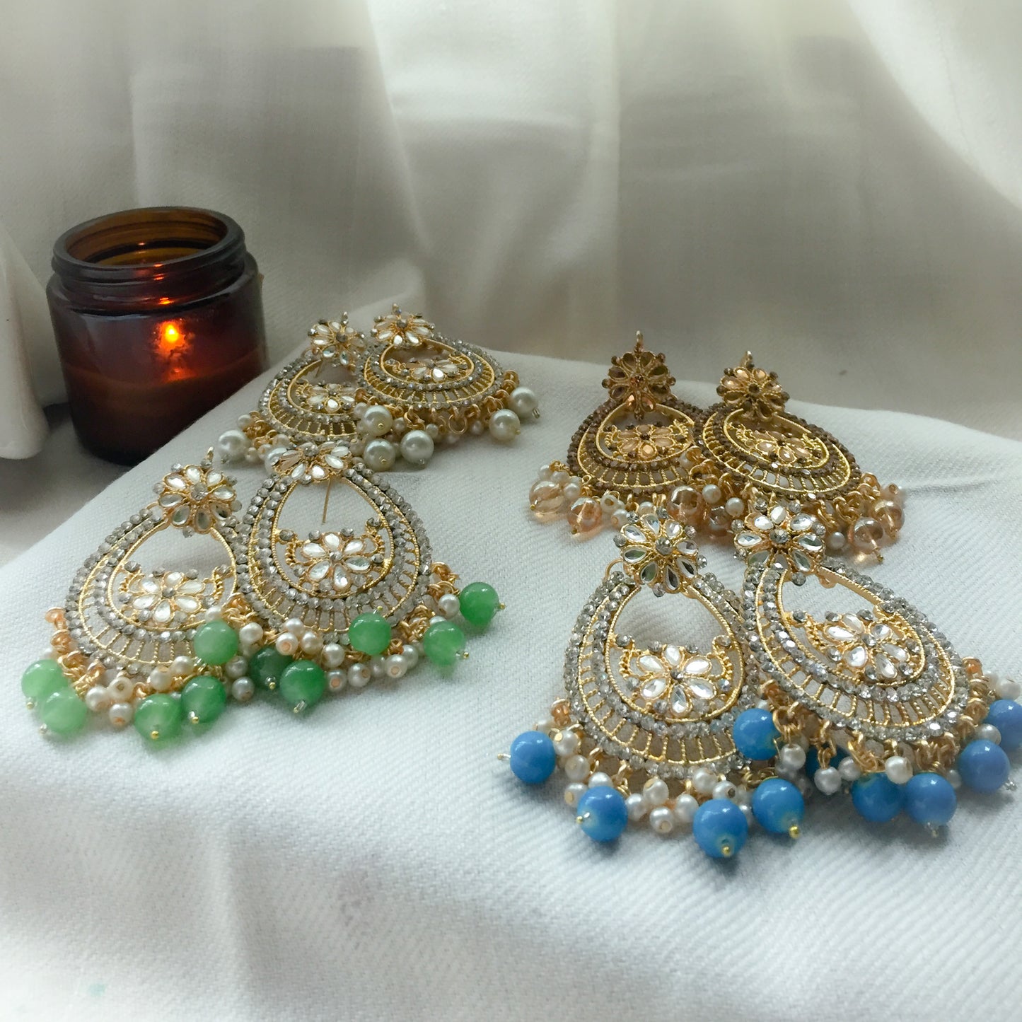 CD-20-2-89 Kundan Nigar Earrings and Bindi Set ( 5 Colors )