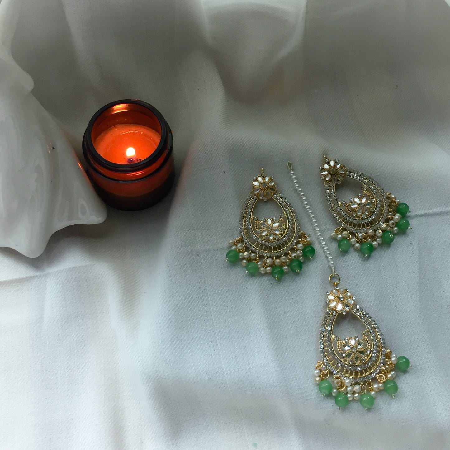 CD-20-2-89 Kundan Nigar Earrings and Bindi Set ( 5 Colors )